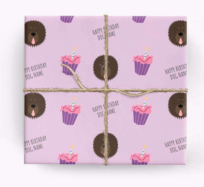 Personalized 'Happy Birthday' Cupcake Wrapping Paper with {breedFullName} Icons